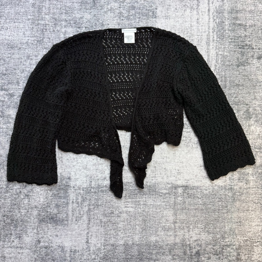 VTG Y2K Worthington Cardigan Large Black Sparkle Cropped Whimsigoth Celestial